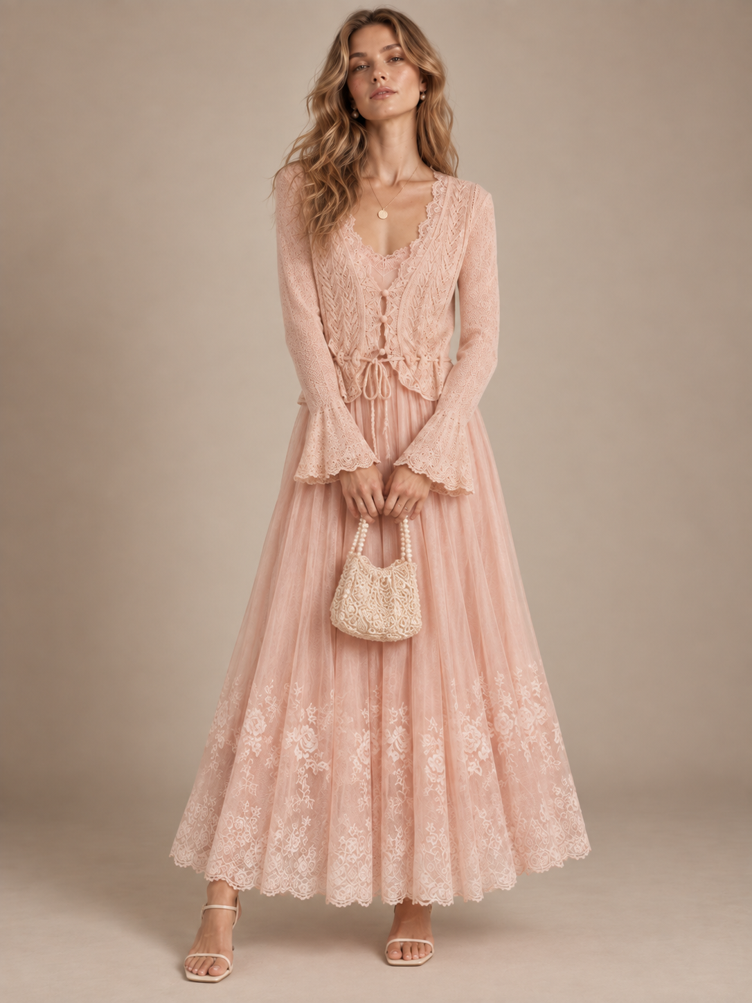 Blush Knit Cardigan & Slip Dress Set