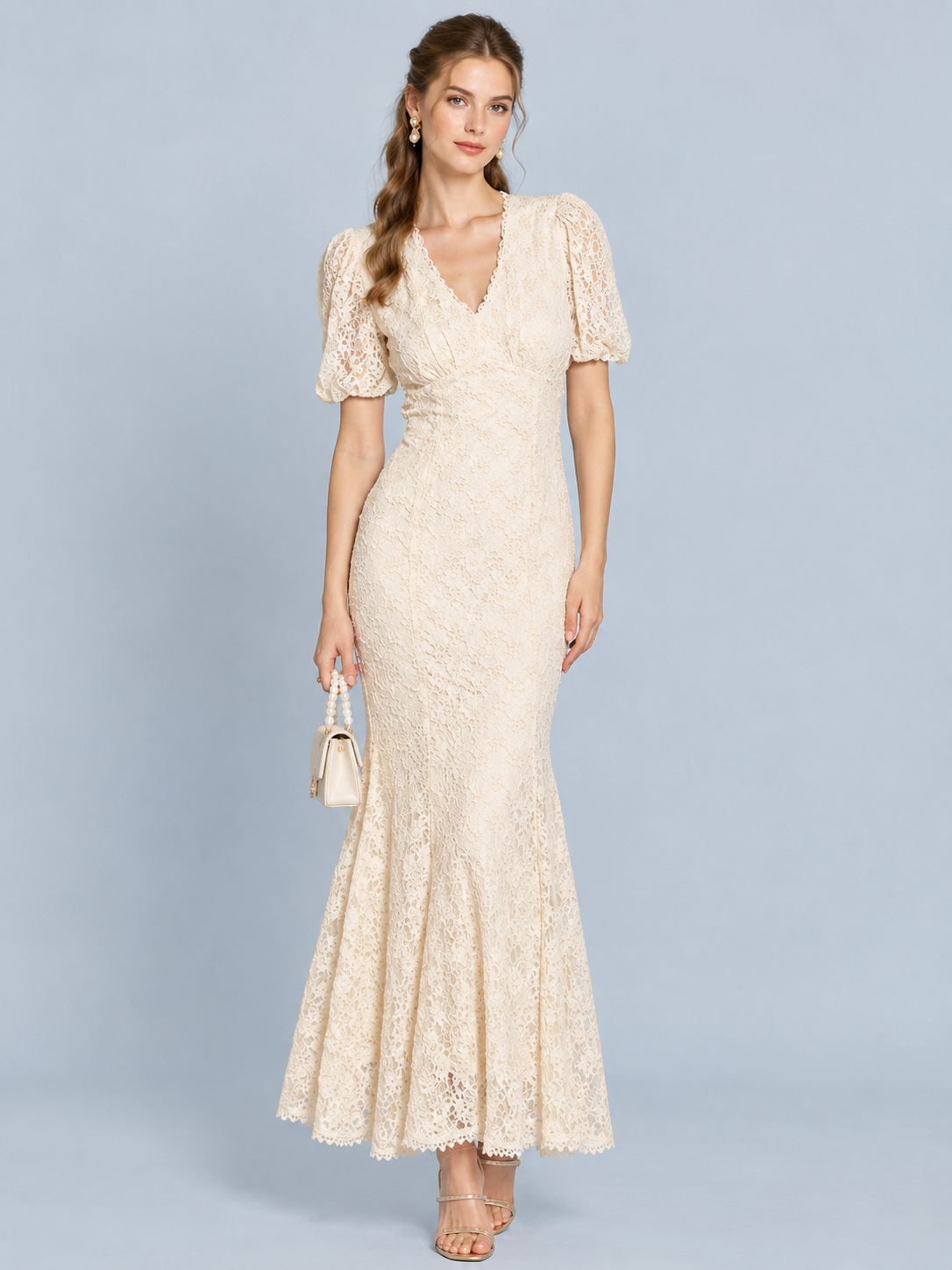 Moonlit Lace Puff Sleeve Gown