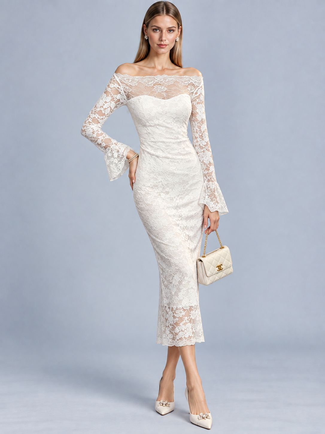 Ivory Grace Off-Shoulder Lace Gown