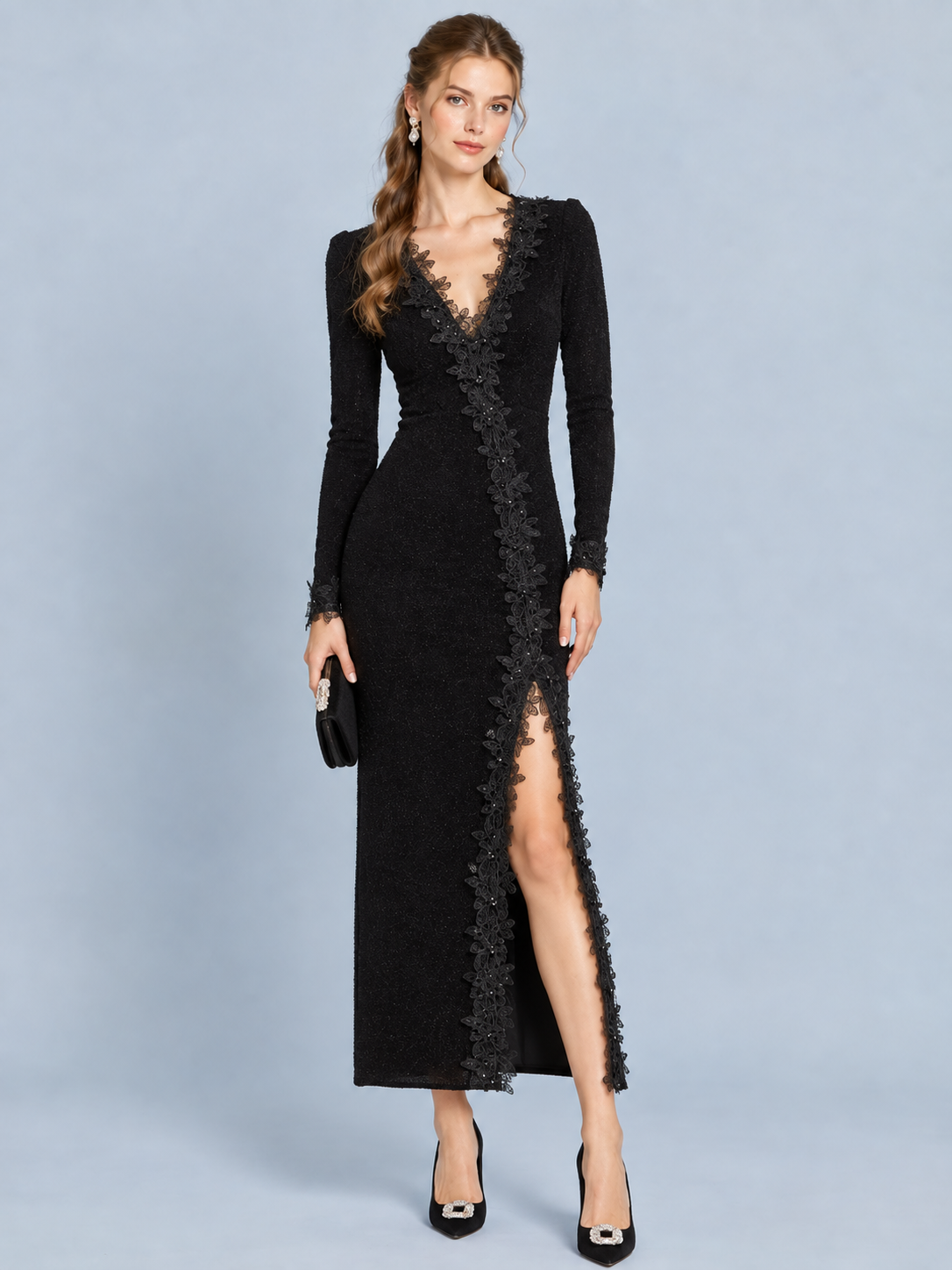 Noir Blossom Lace Knit Dress