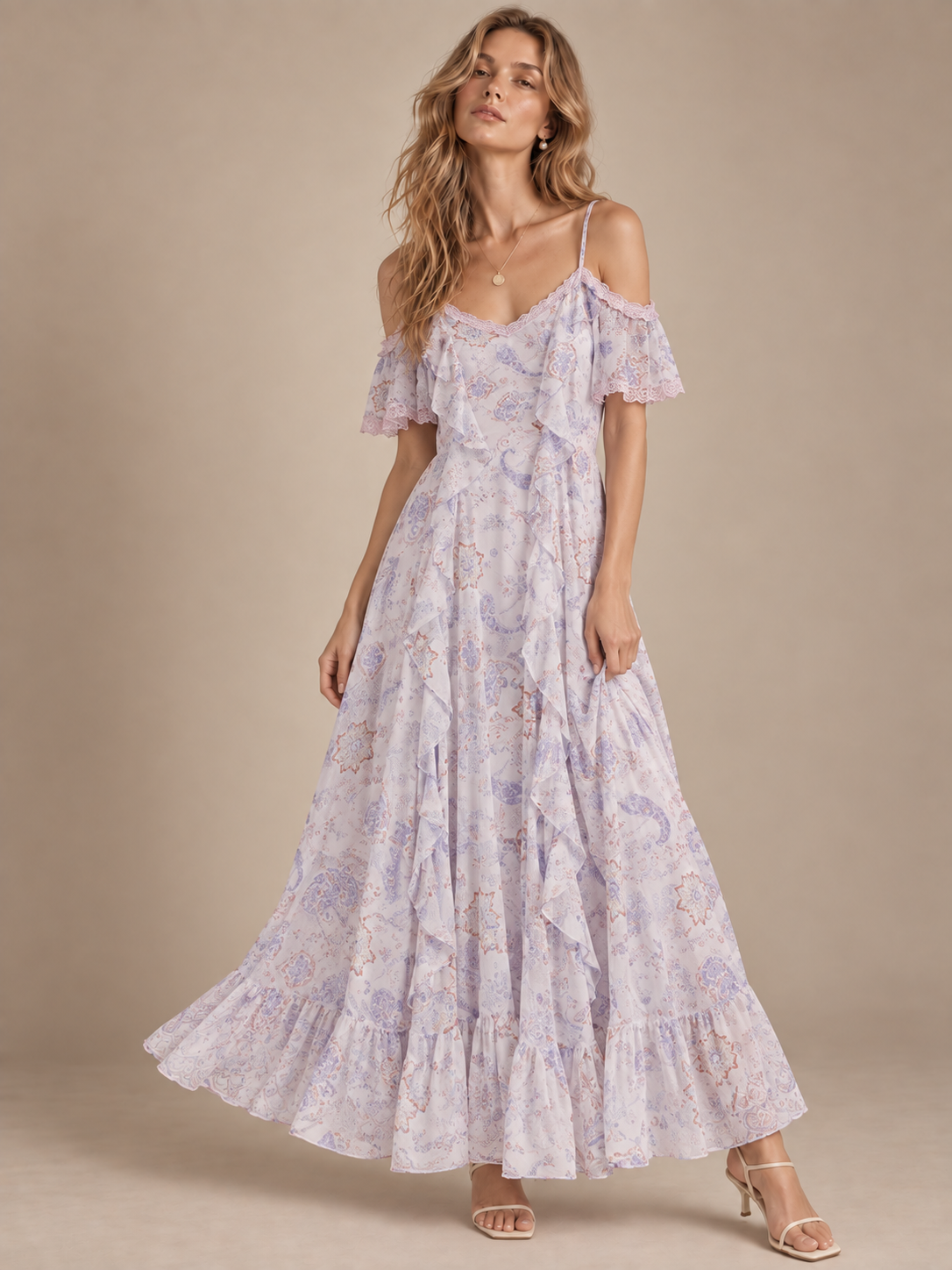 Lavender Breeze Ruffle Chiffon Dress