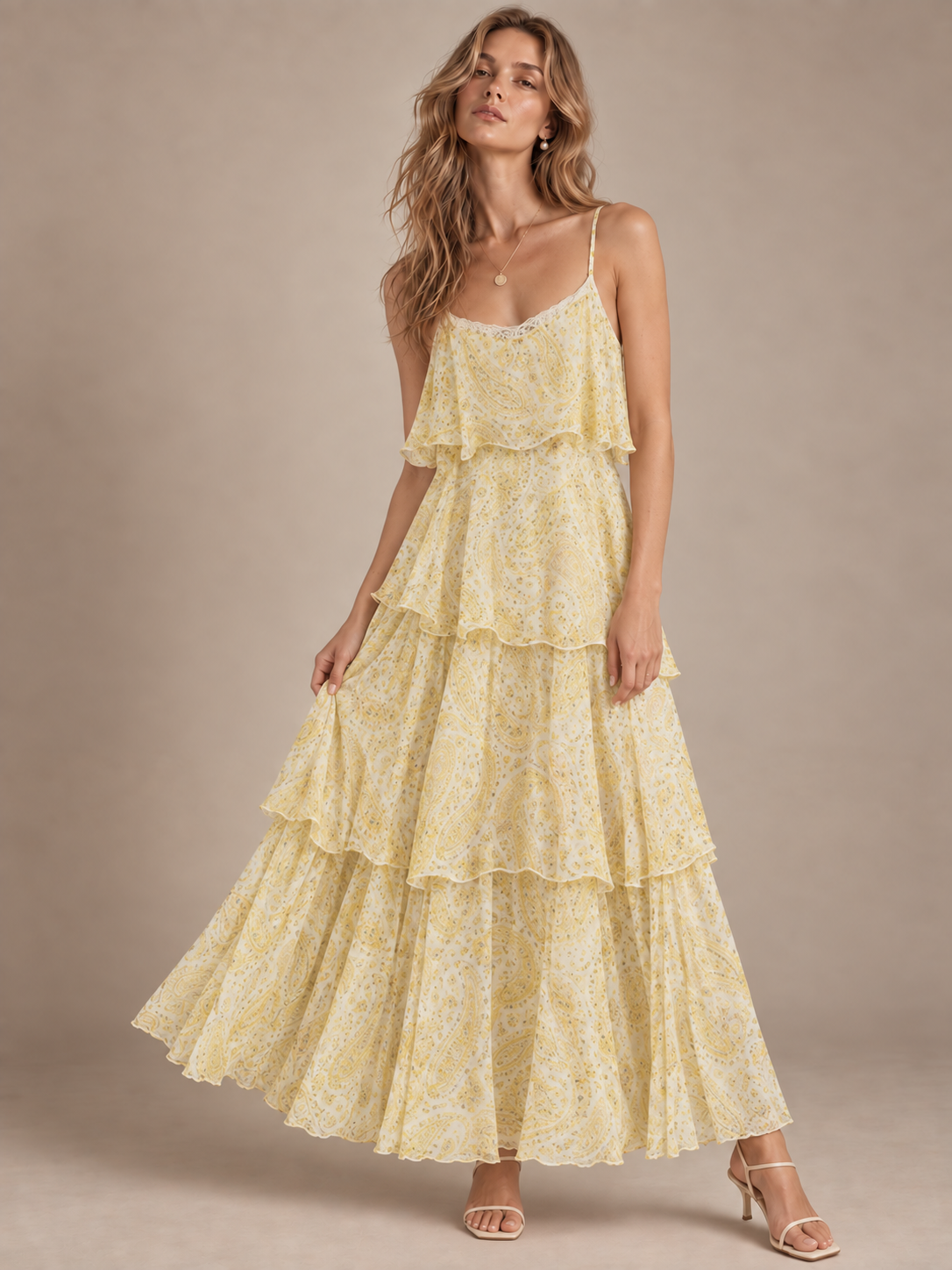 Lemon Paisley Lace Maxi Dress