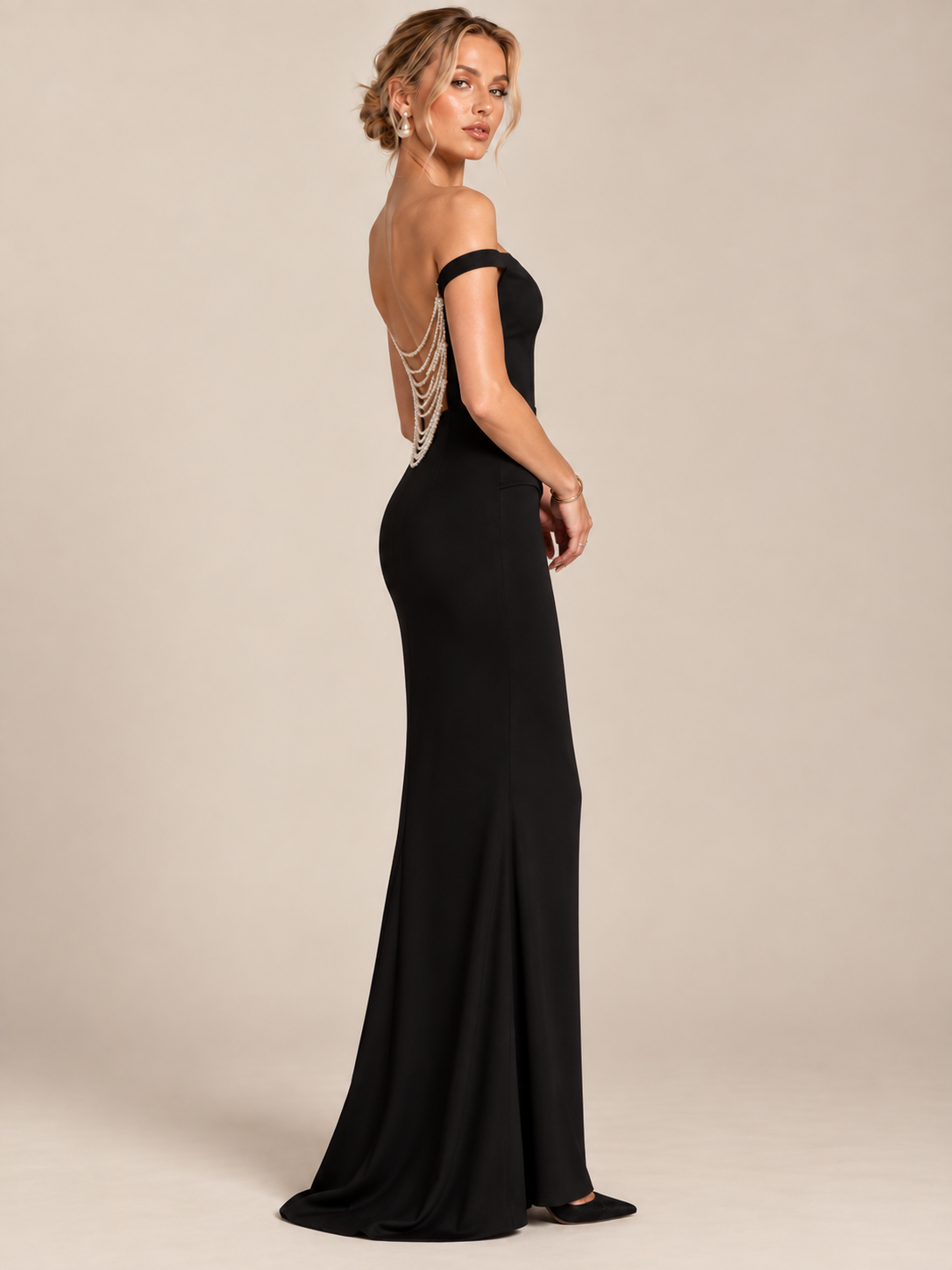 Pearl Élan Off-Shoulder Gown