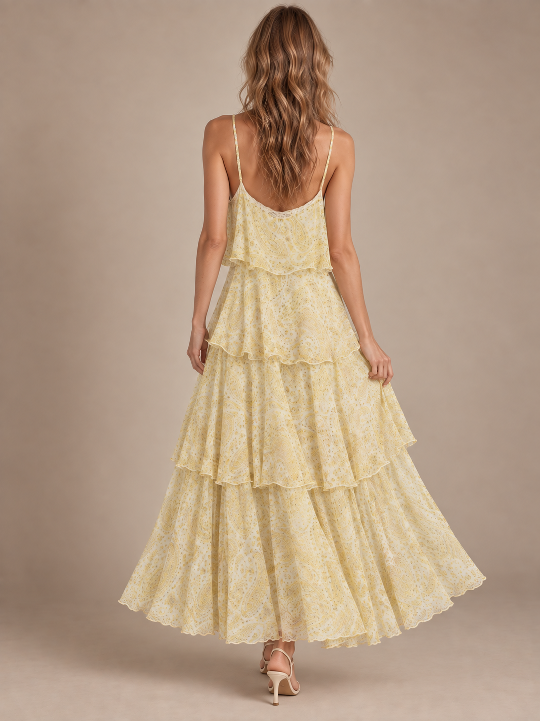 Lemon Paisley Lace Maxi Dress