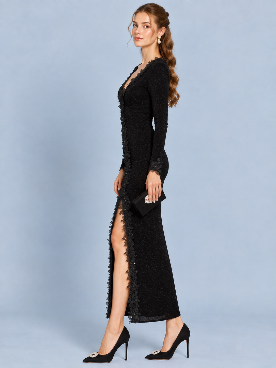 Noir Blossom Lace Knit Dress