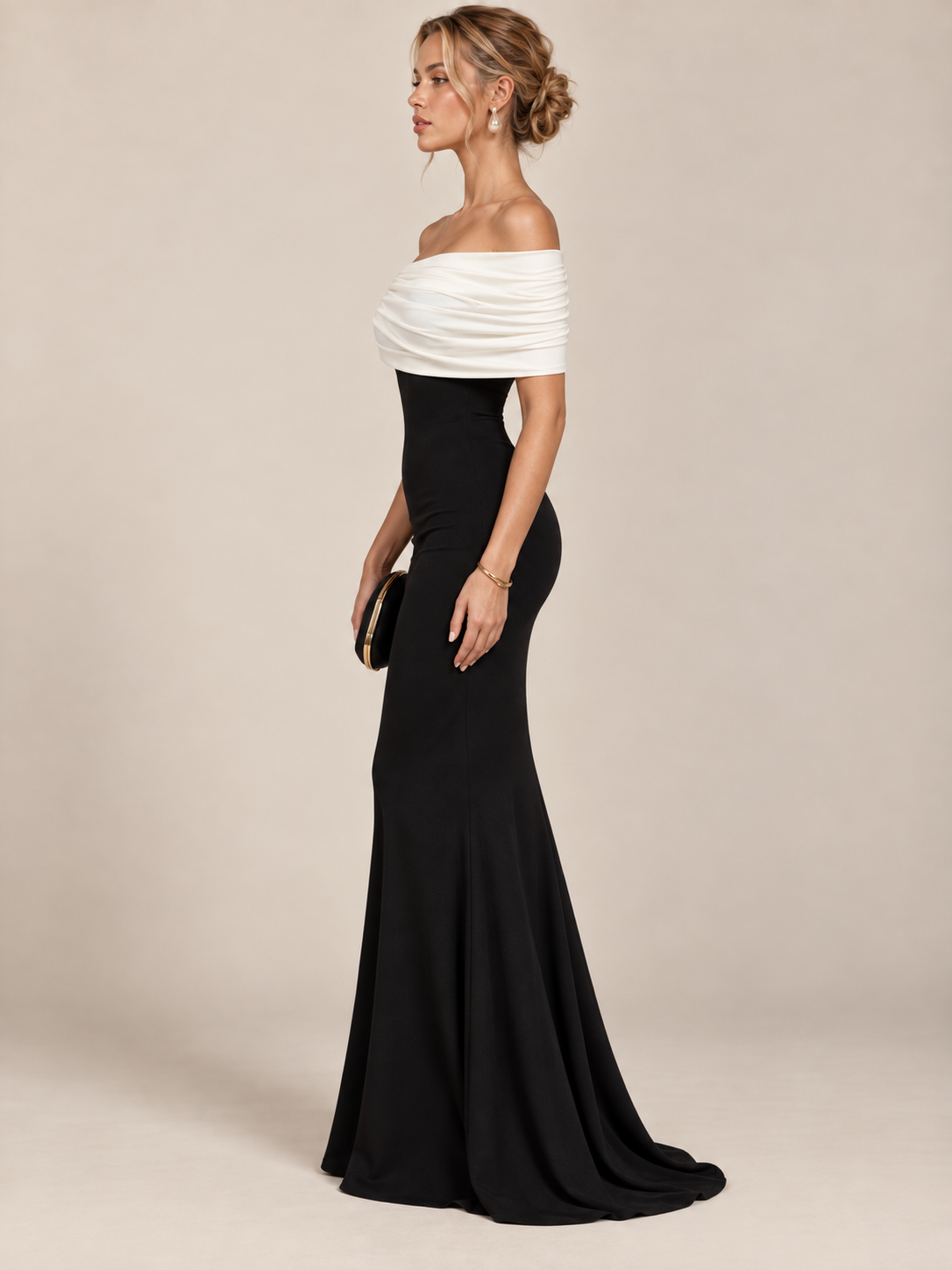 Camille Contrast Off-Shoulder Dress