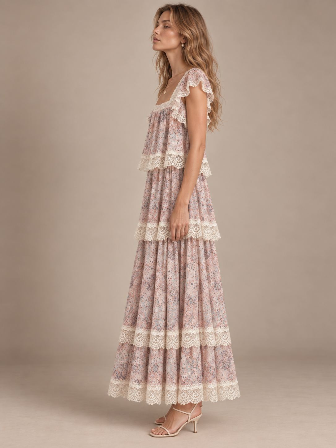 Rosette Puff Sleeve Lace Dress