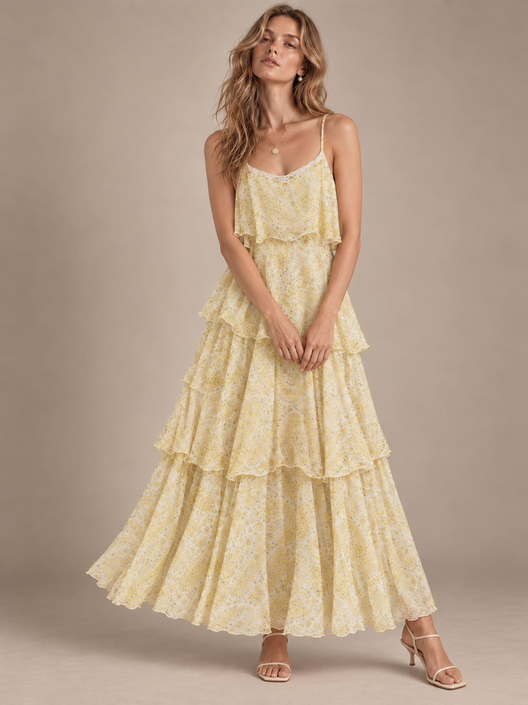 Lemon Paisley Lace Maxi Dress