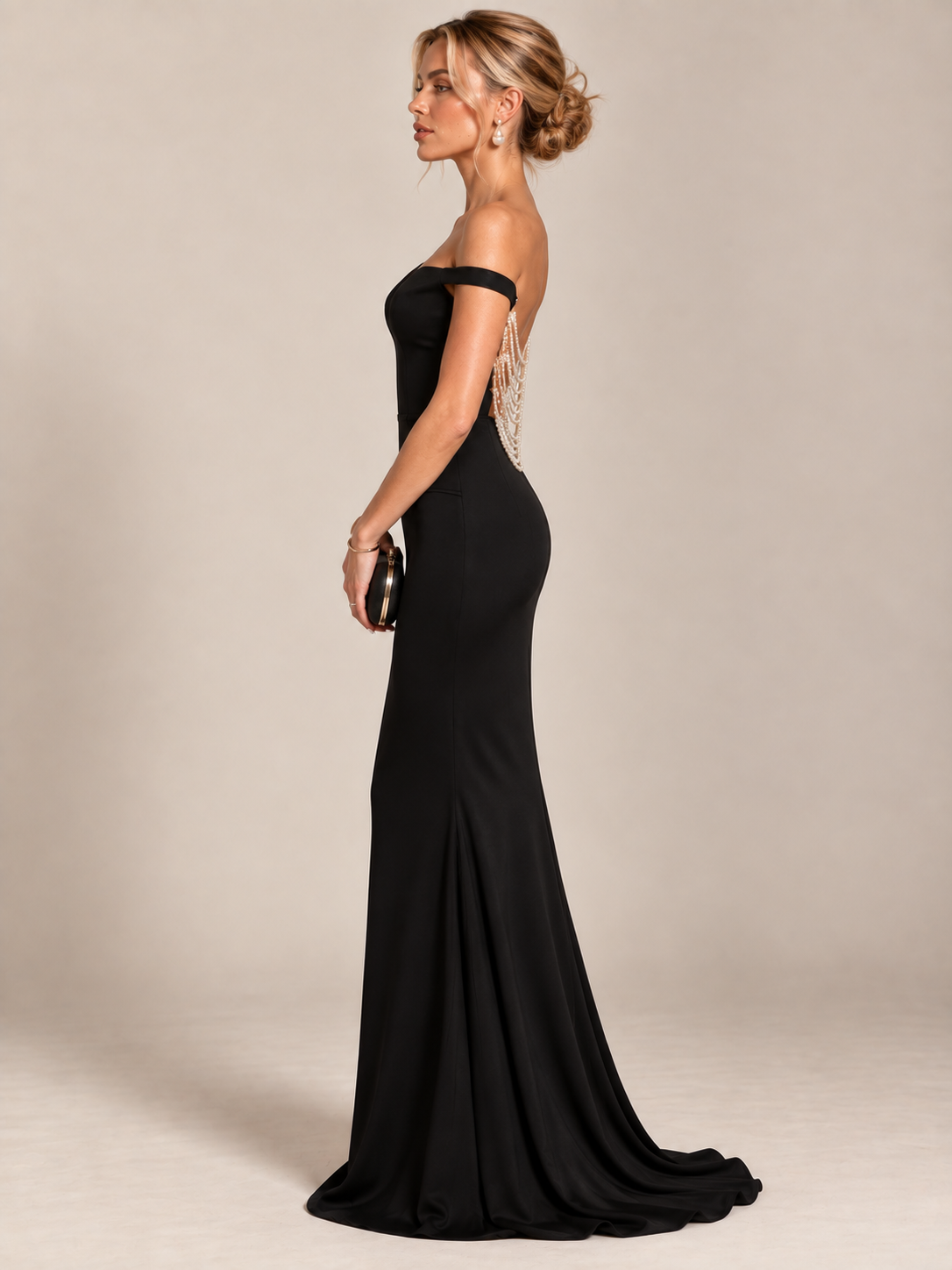 Pearl Élan Off-Shoulder Gown