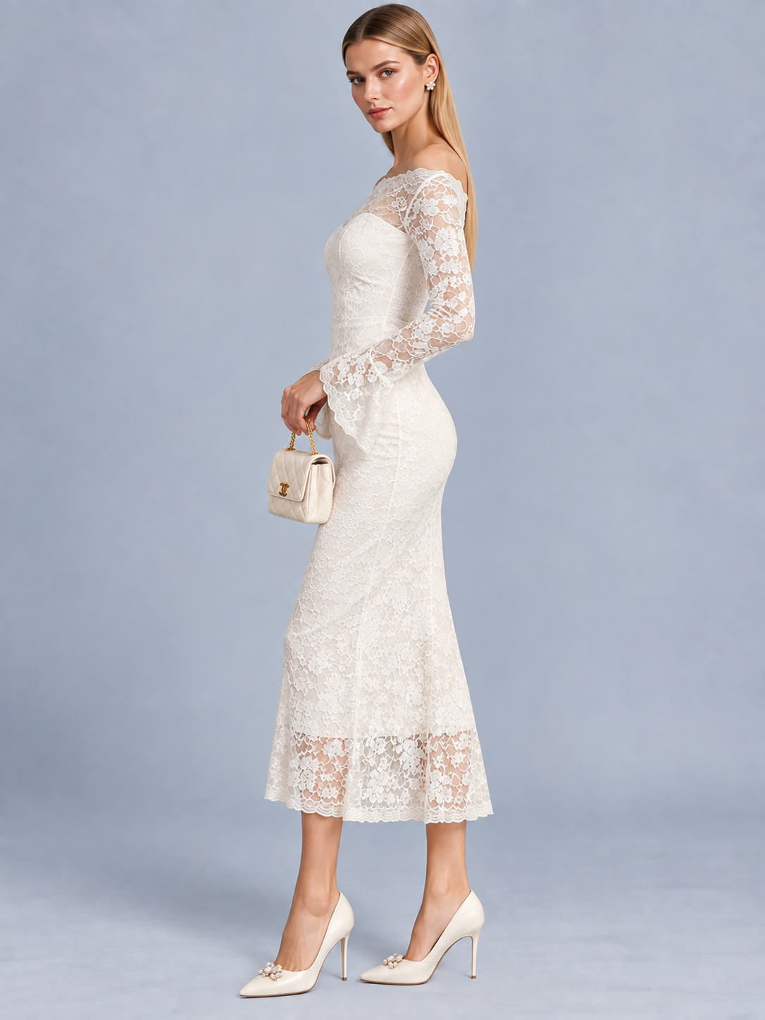Ivory Grace Off-Shoulder Lace Gown