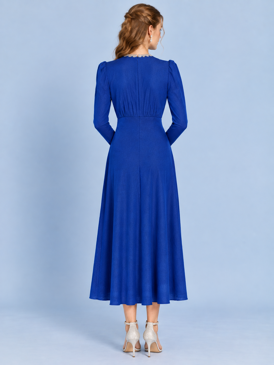 Azure Shimmer Knit Evening Dress