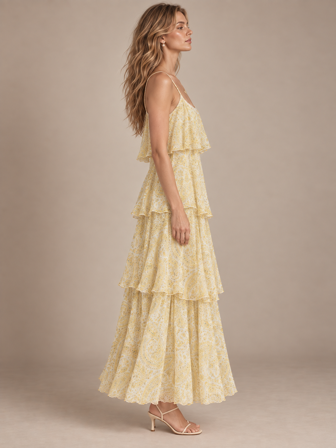 Lemon Paisley Lace Maxi Dress