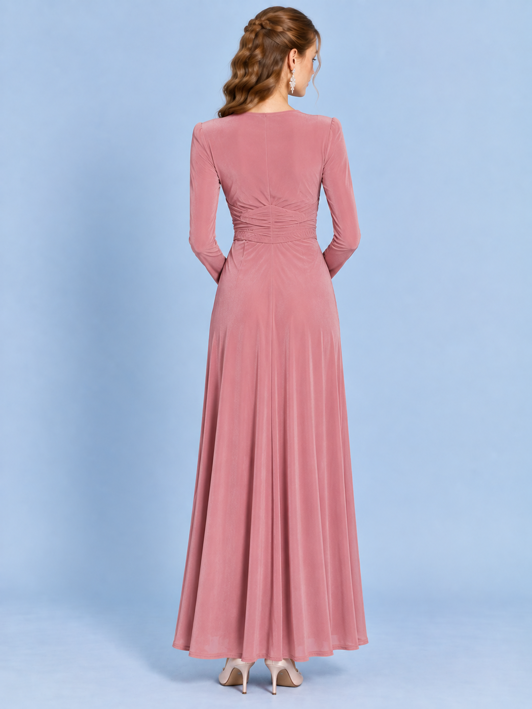 Rosé Romance V-Neck Evening Gown
