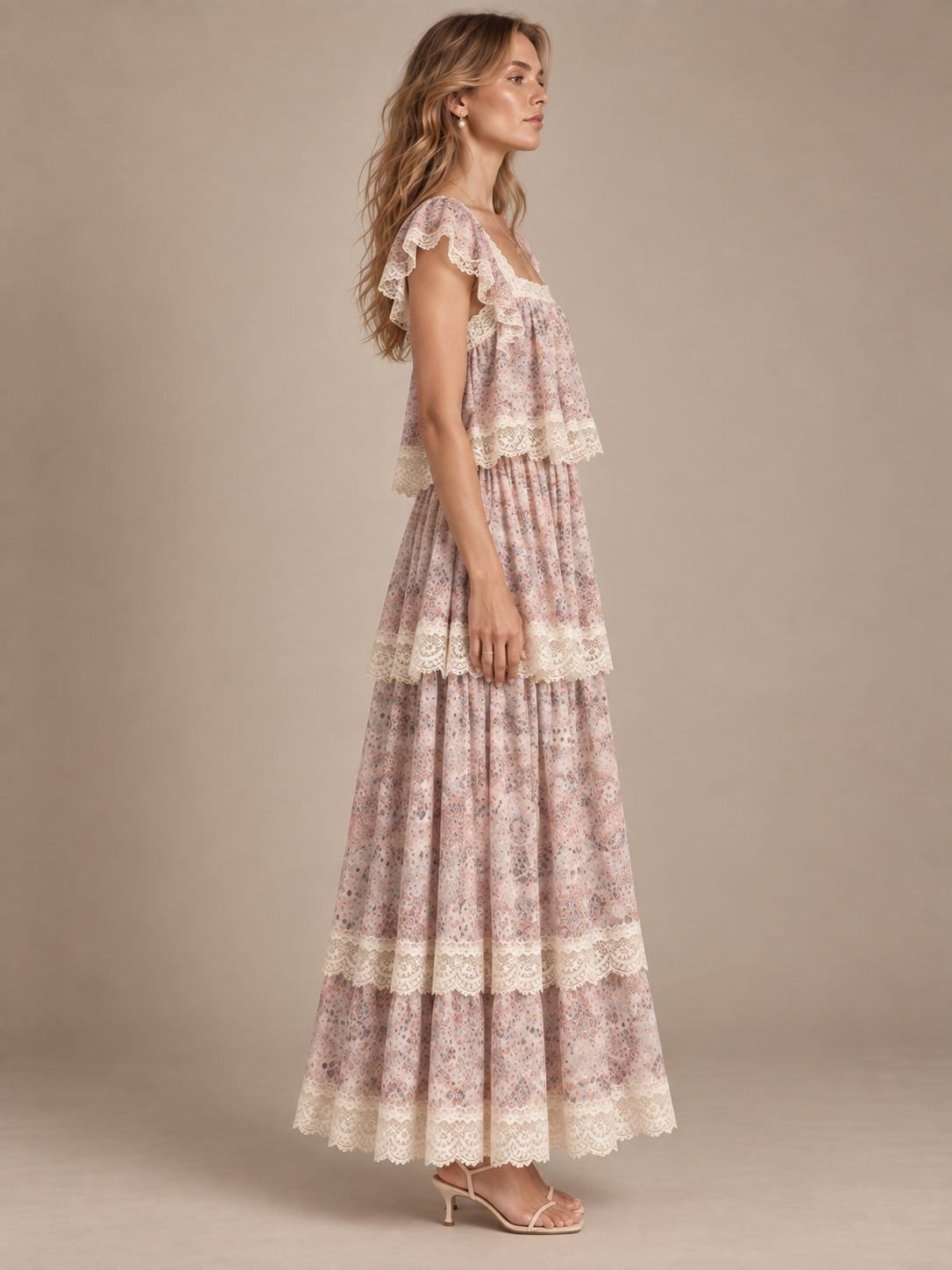 Rosette Puff Sleeve Lace Dress