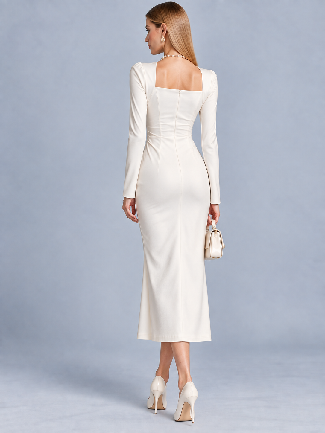 Audrey Square Neck White Maxi Dress