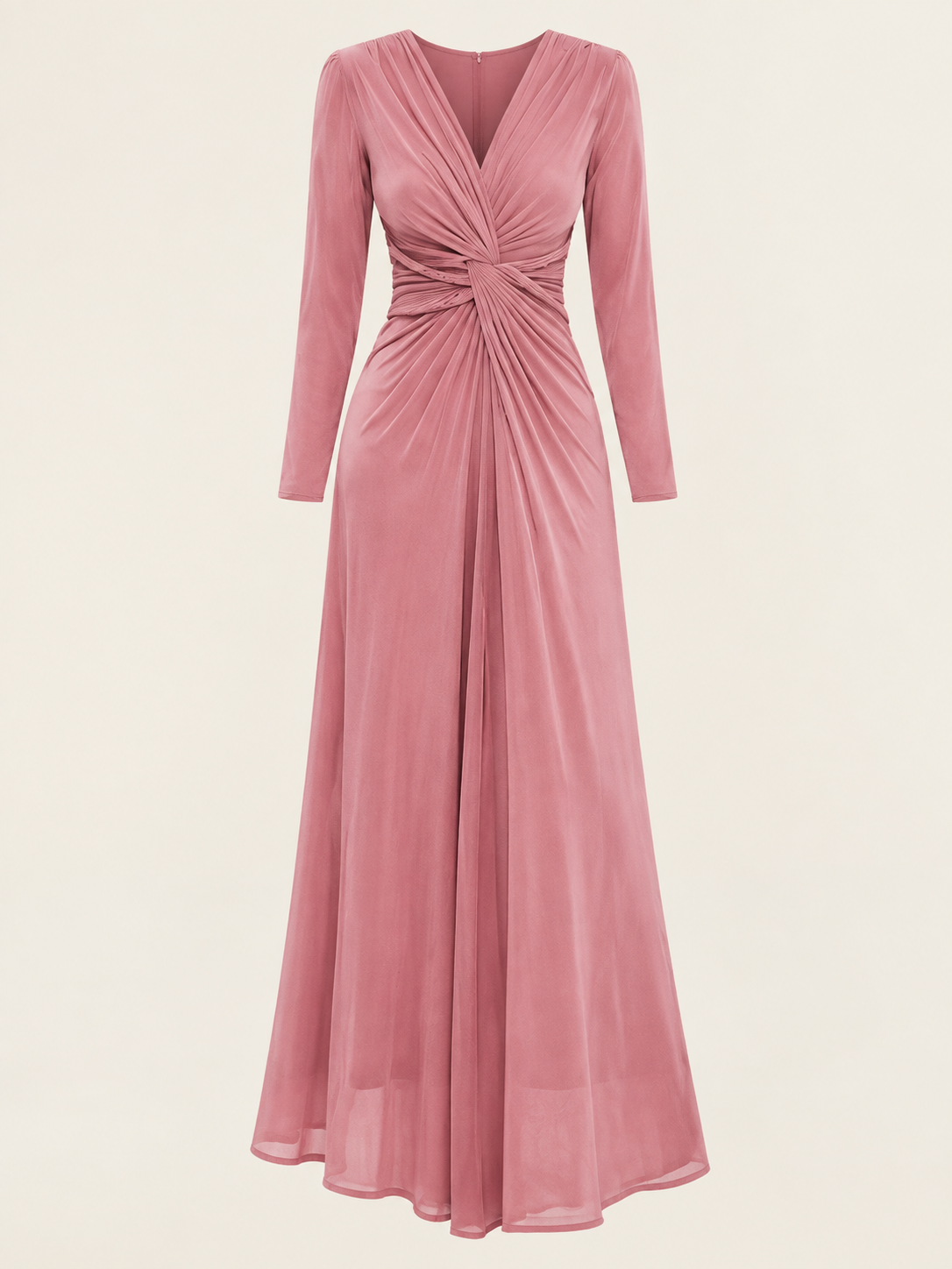 Rosé Romance V-Neck Evening Gown
