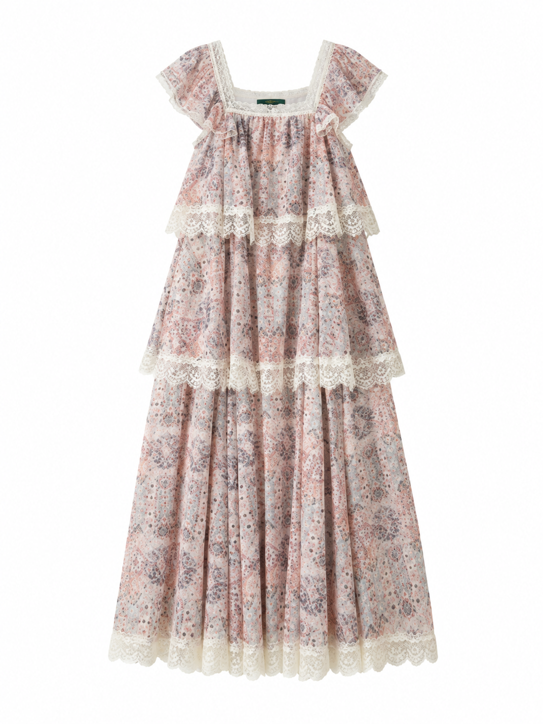 Rosette Puff Sleeve Lace Dress