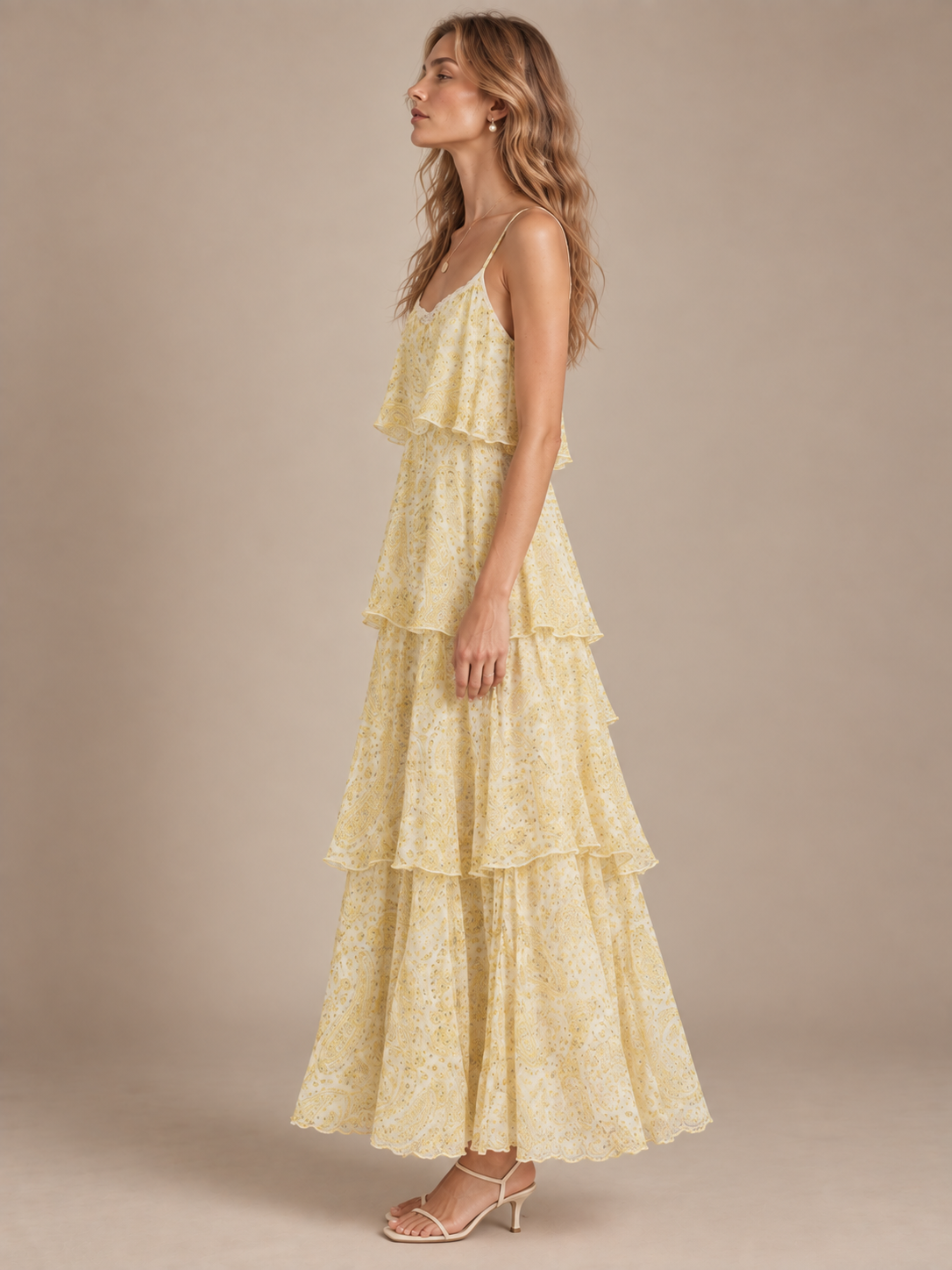 Lemon Paisley Lace Maxi Dress