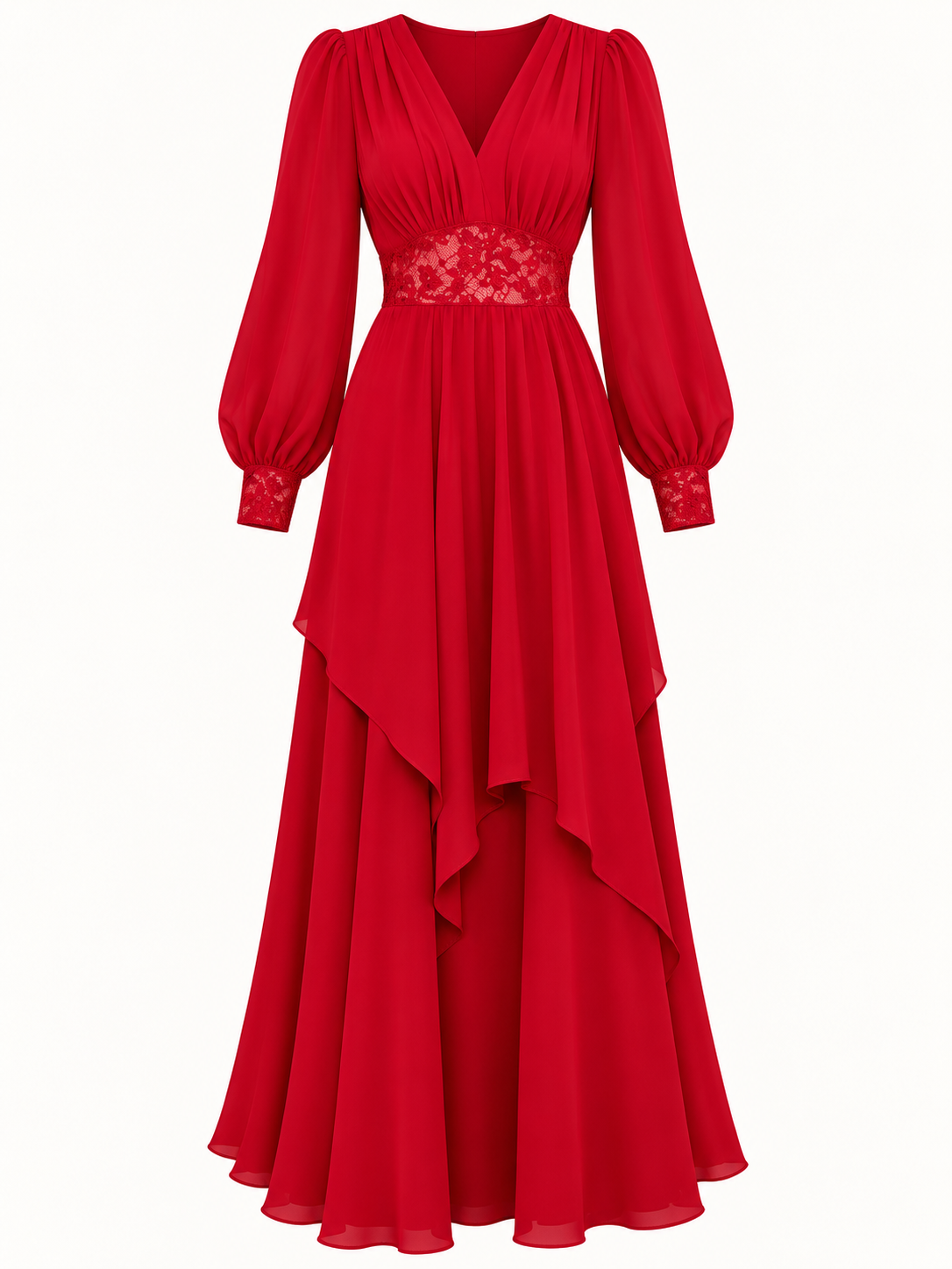 Scarlet Élan Lace Evening Gown
