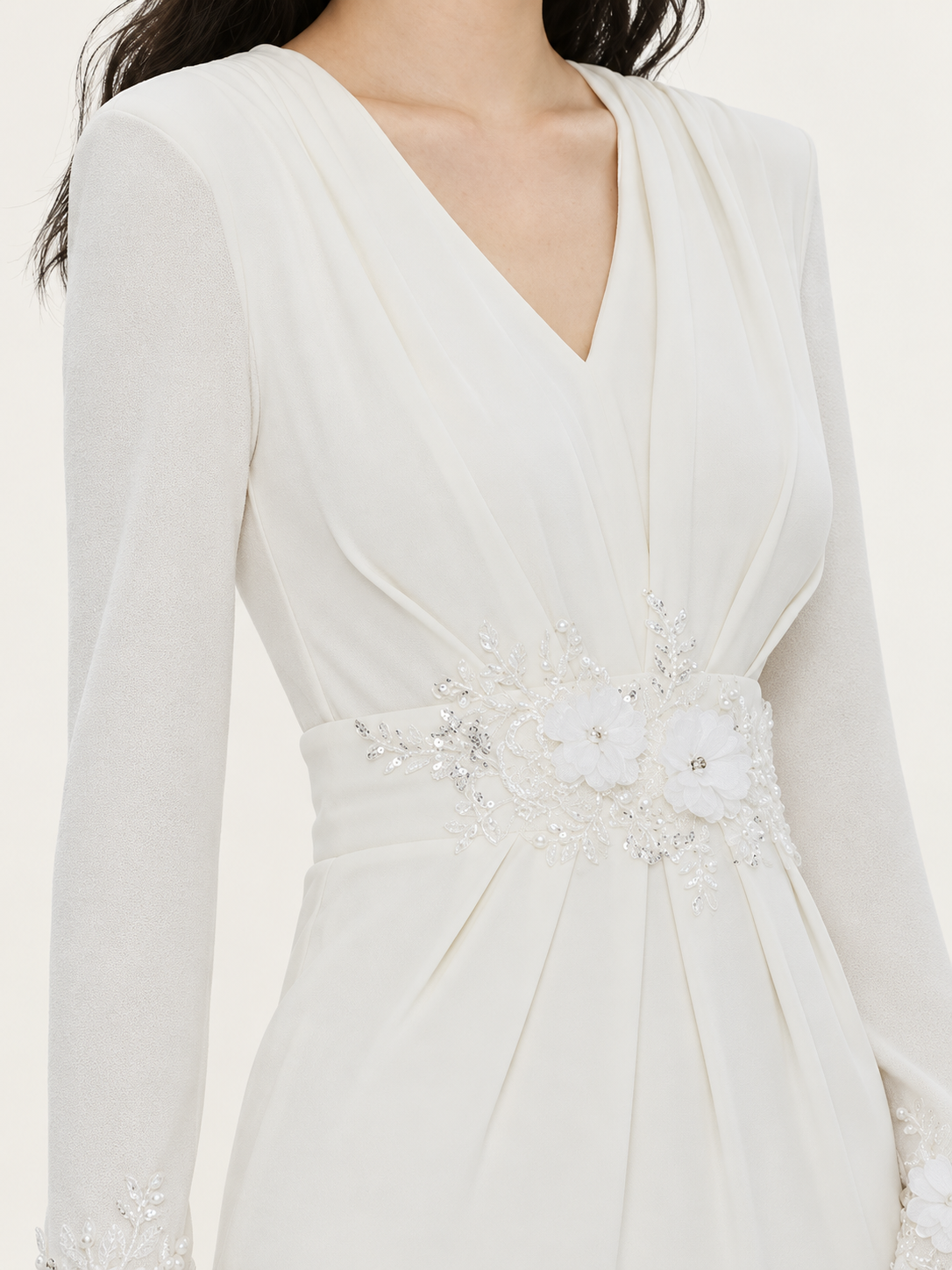 Ivory Bloom V-Neck Knit Dress