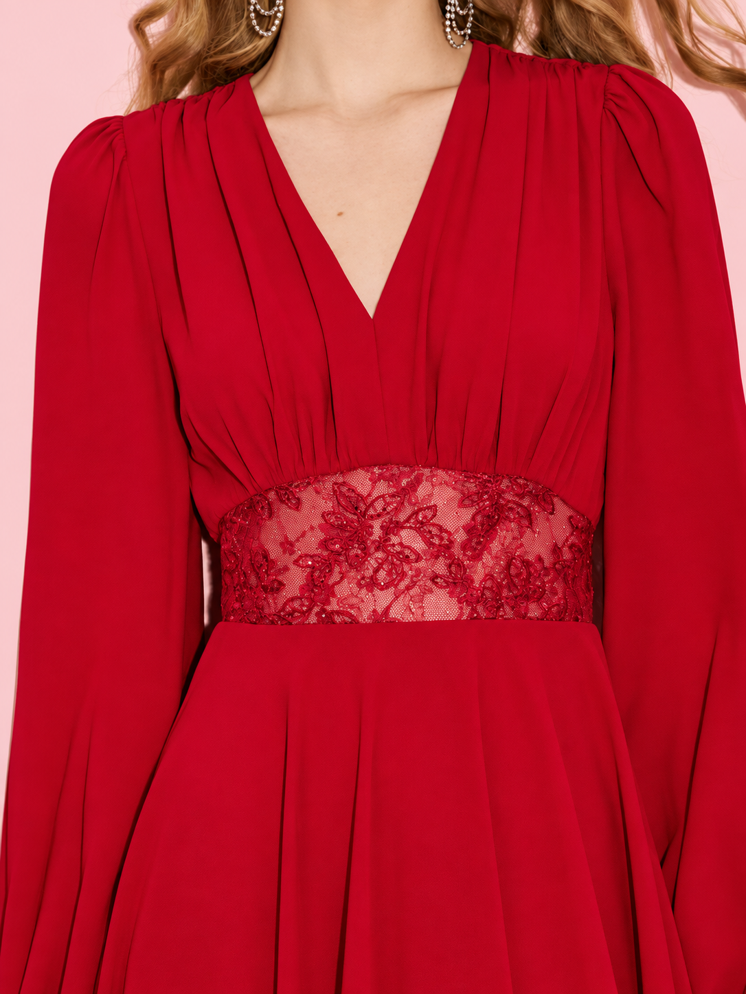 Scarlet Élan Lace Evening Gown