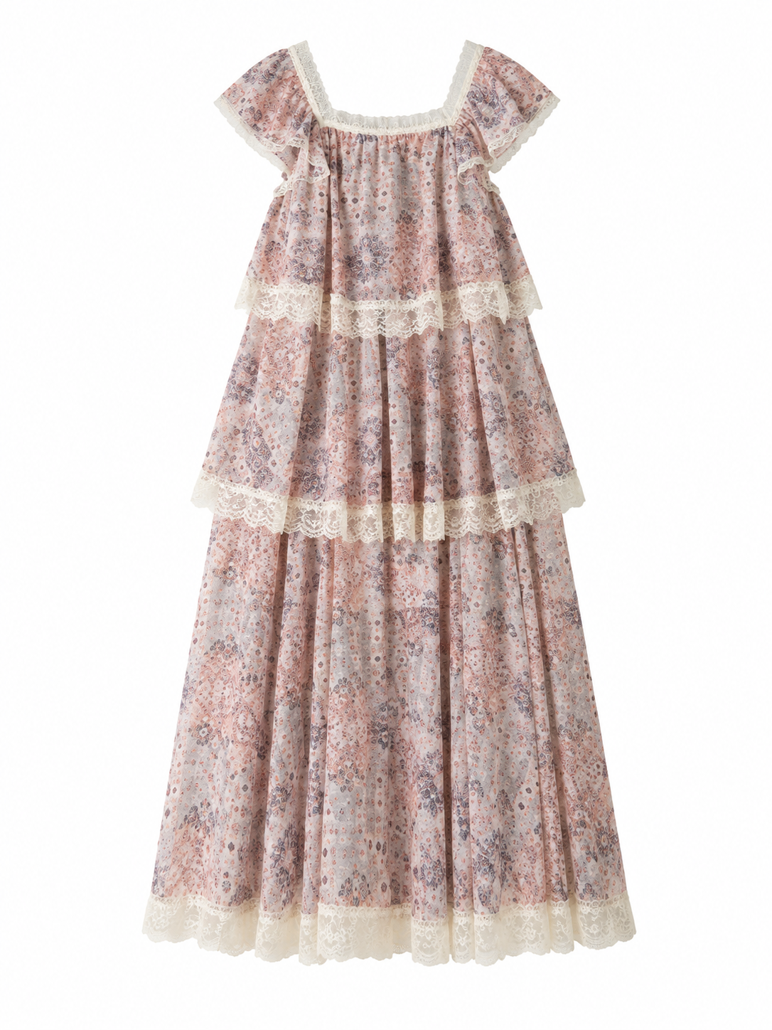 Rosette Puff Sleeve Lace Dress