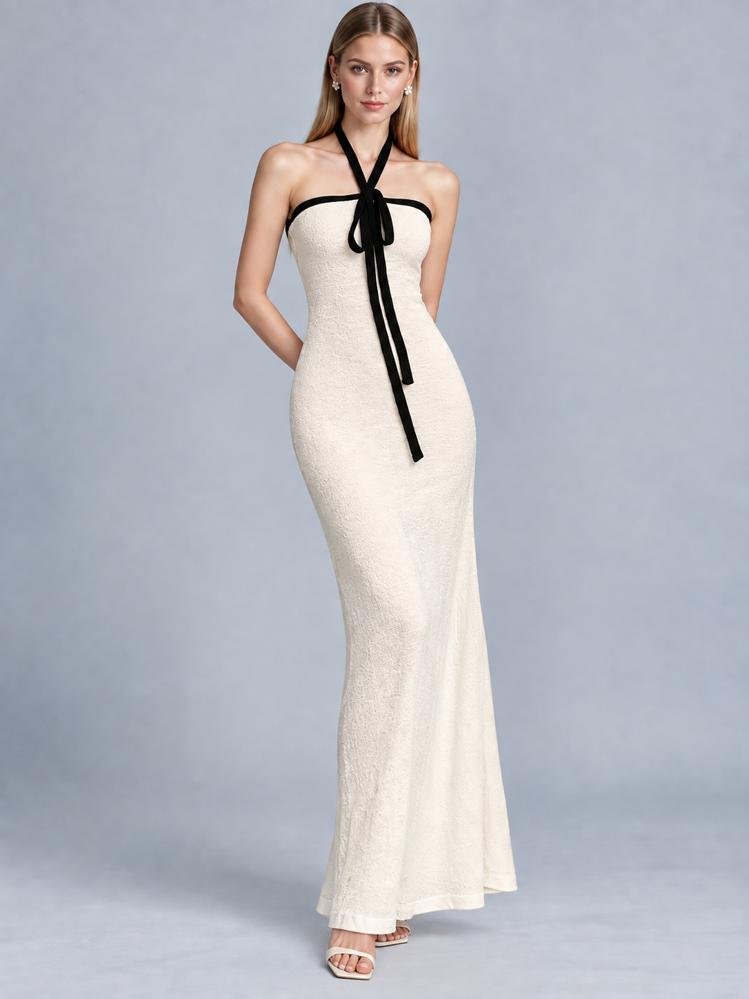 Monique Contrast Halter Maxi Dress