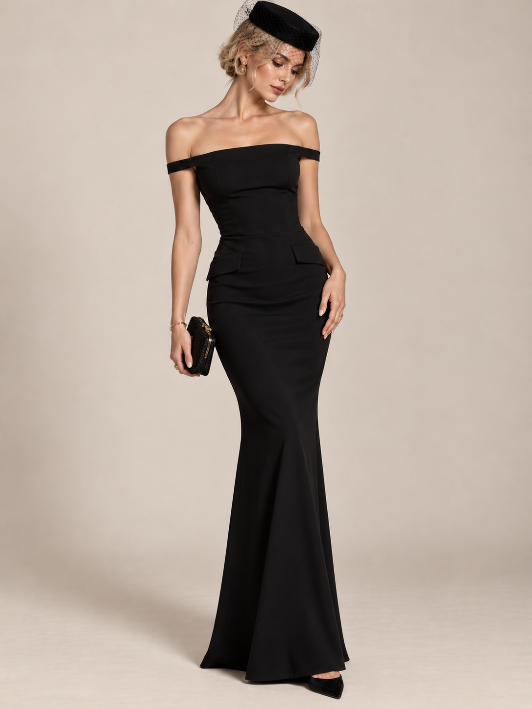 Pearl Élan Off-Shoulder Gown