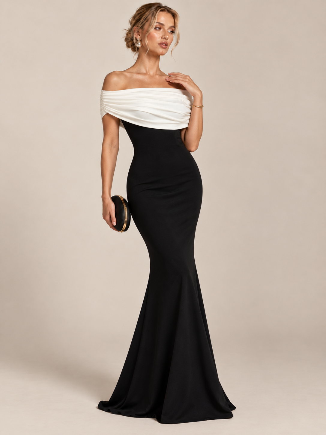 Camille Contrast Off-Shoulder Dress