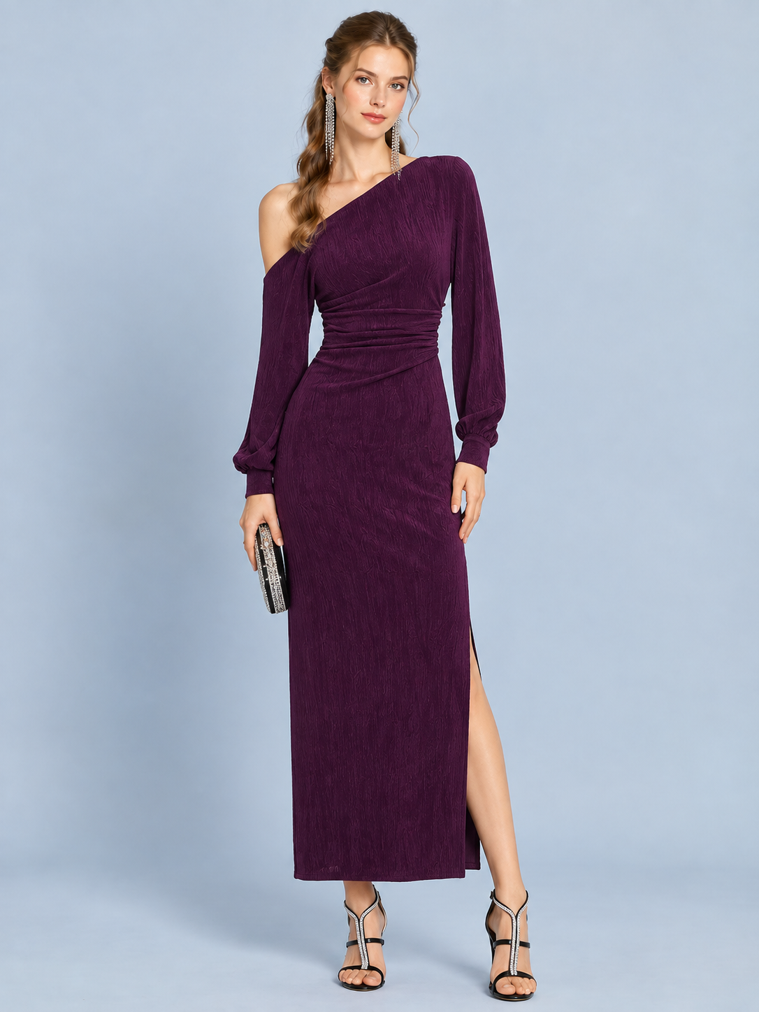 Amethyst One-Shoulder Evening Gown