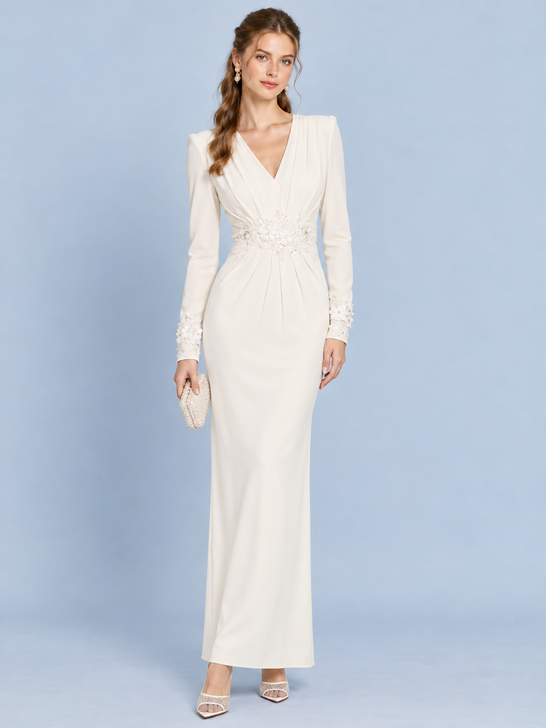 Ivory Bloom V-Neck Knit Dress