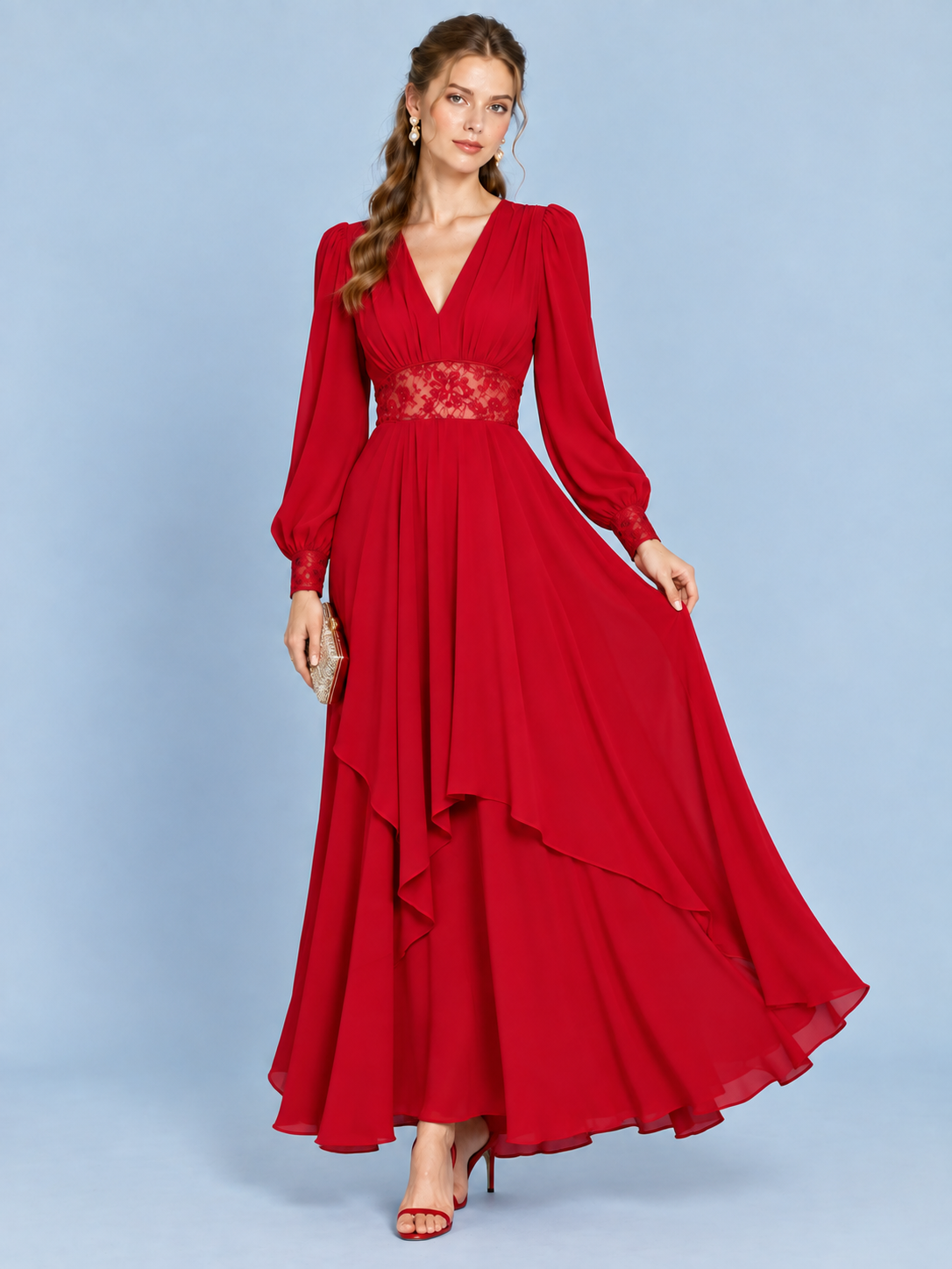 Scarlet Élan Lace Evening Gown