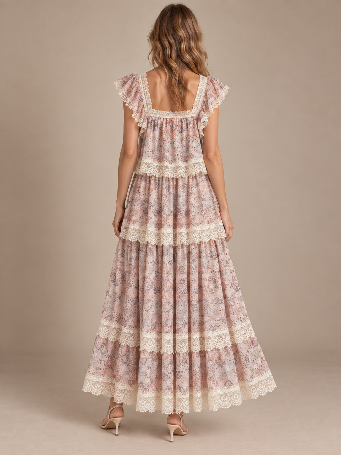 Rosette Puff Sleeve Lace Dress