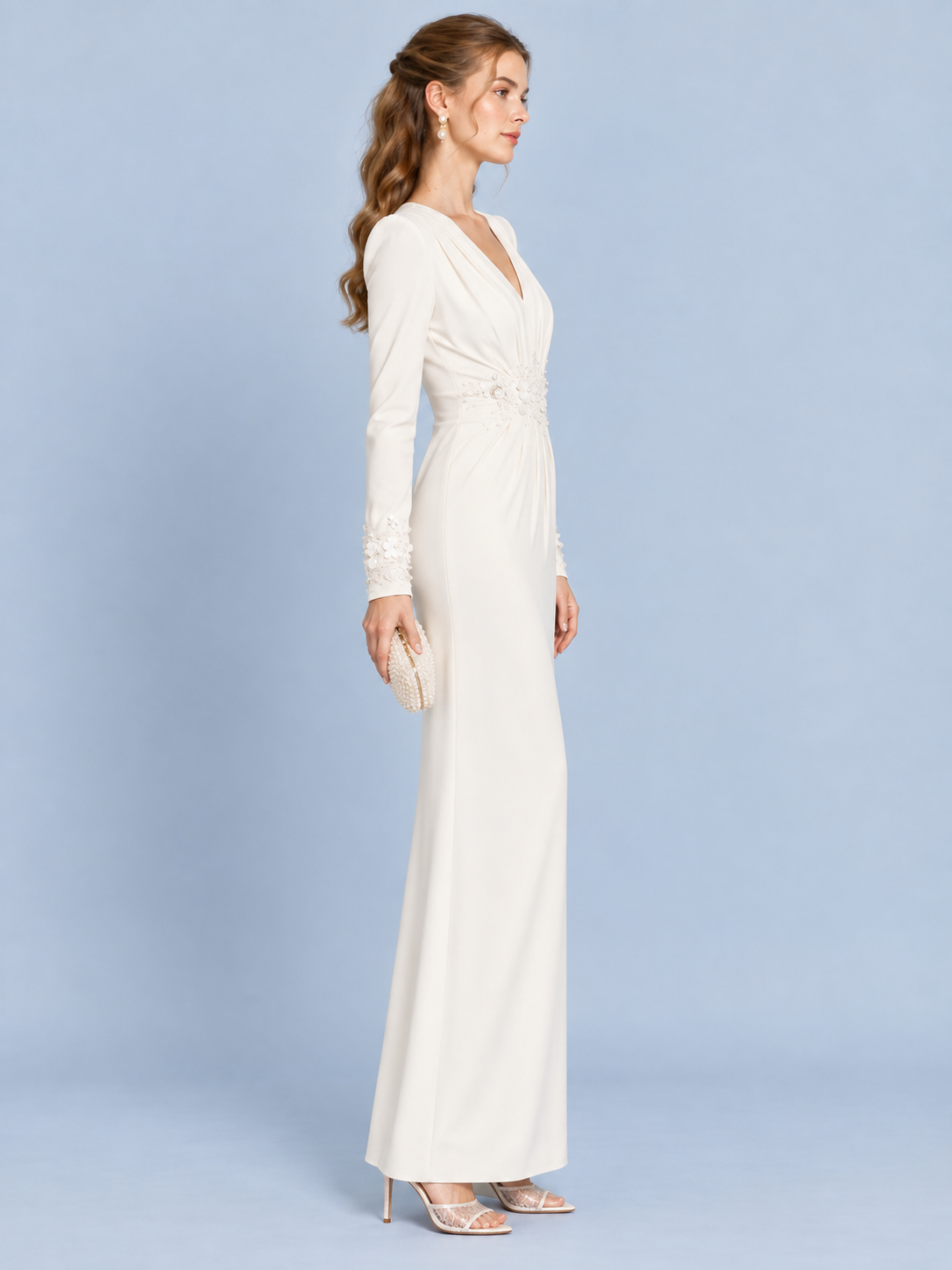 Ivory Bloom V-Neck Knit Dress