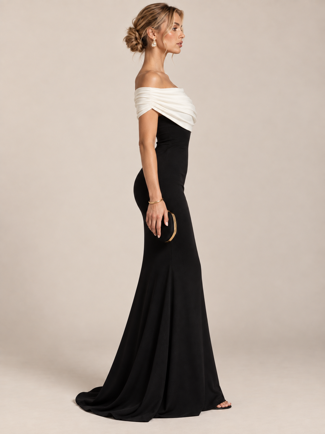 Camille Contrast Off-Shoulder Dress