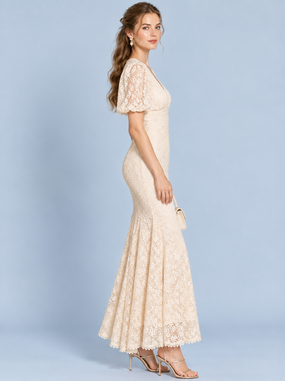 Moonlit Lace Puff Sleeve Gown