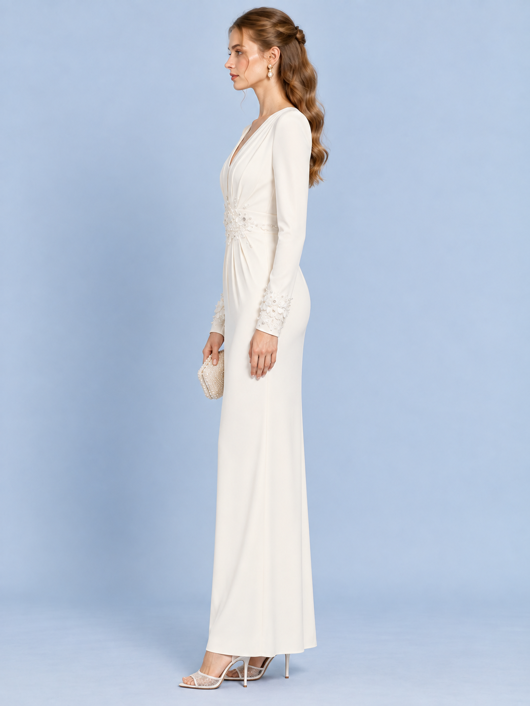 Ivory Bloom V-Neck Knit Dress