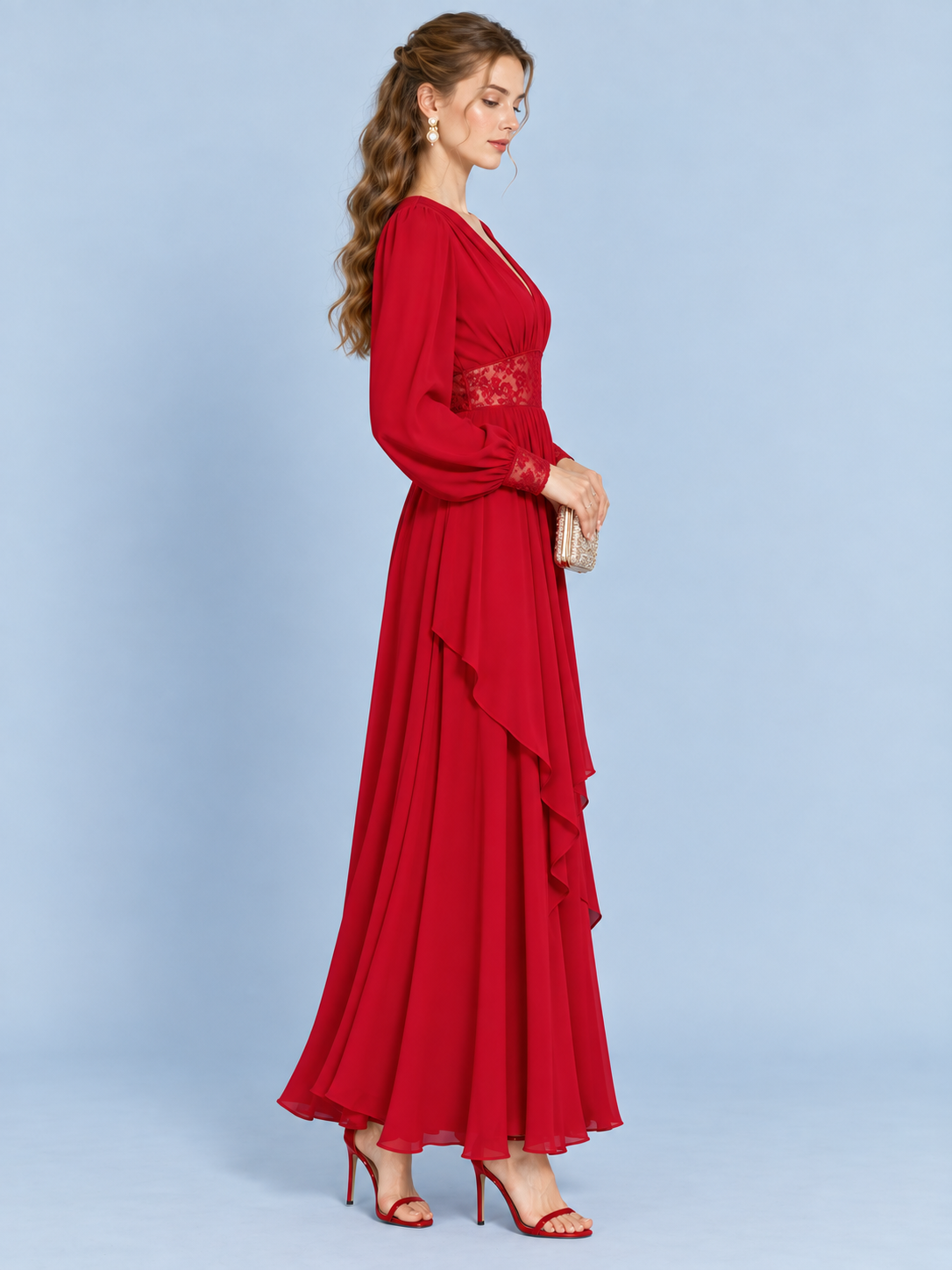 Scarlet Élan Lace Evening Gown