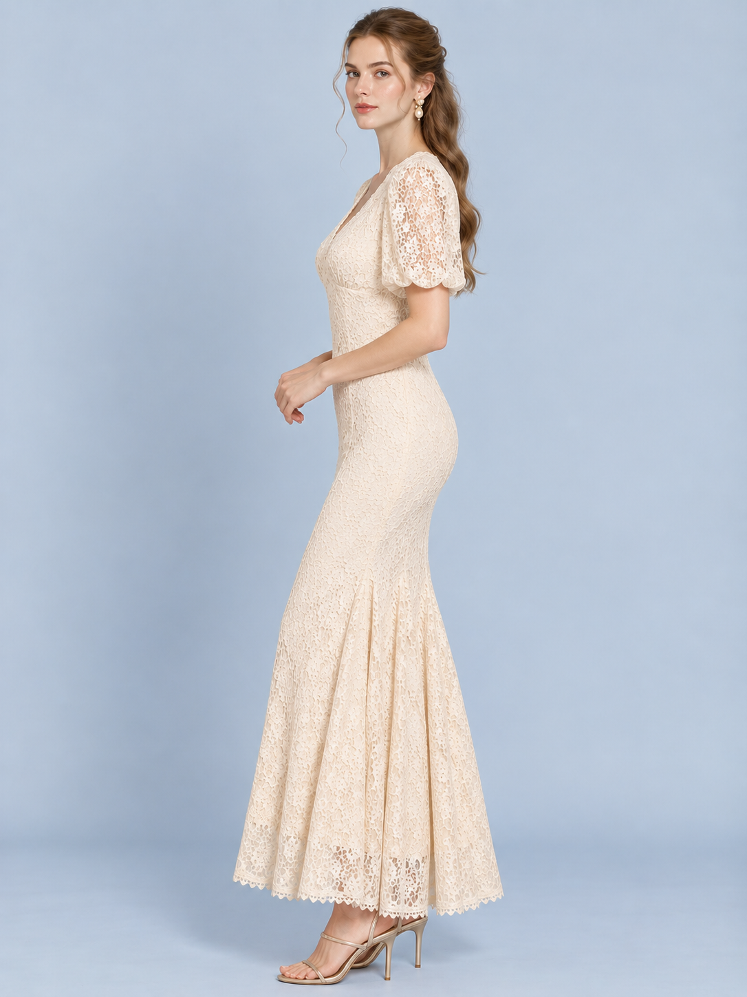 Moonlit Lace Puff Sleeve Gown