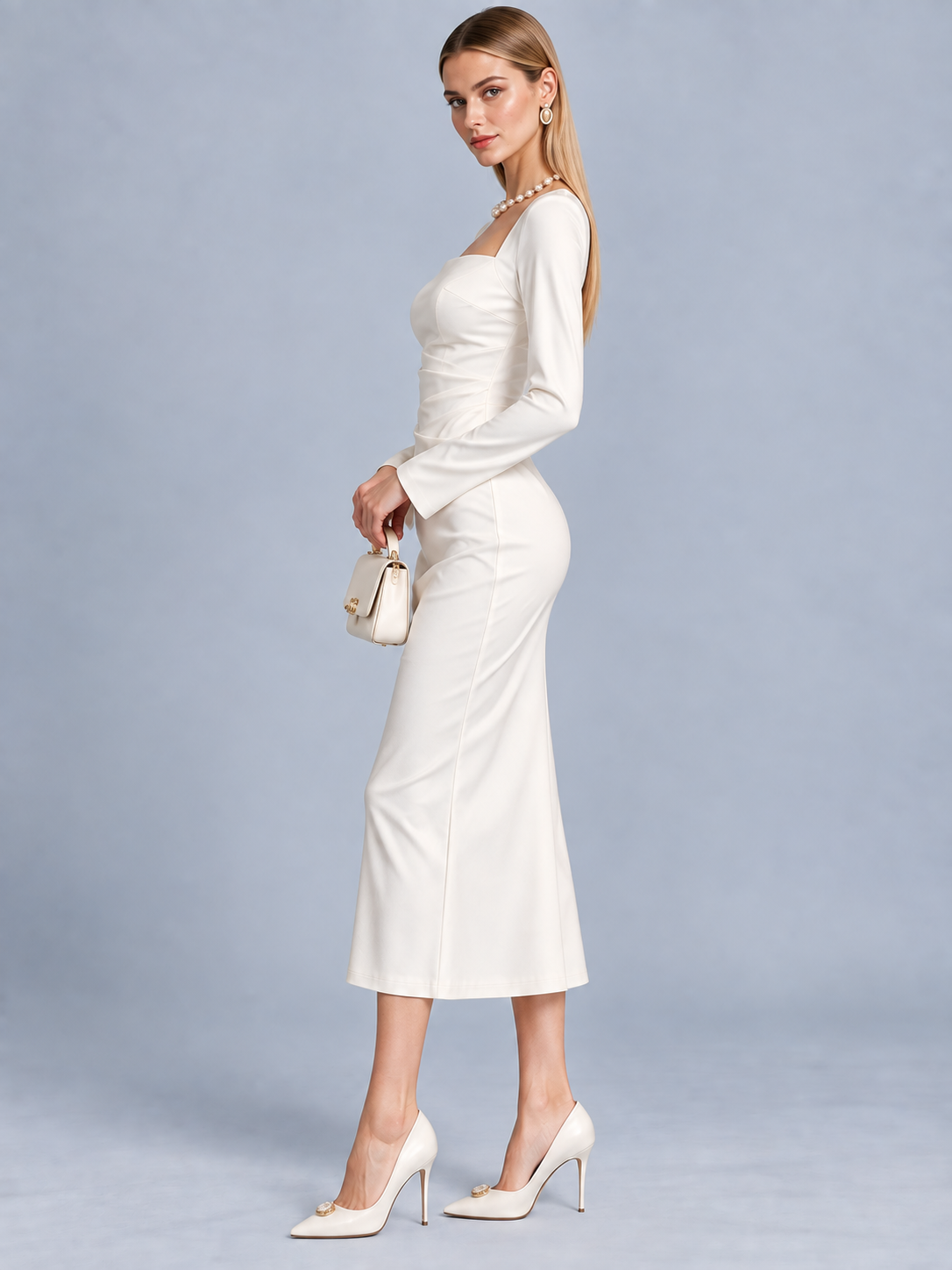 Audrey Square Neck White Maxi Dress
