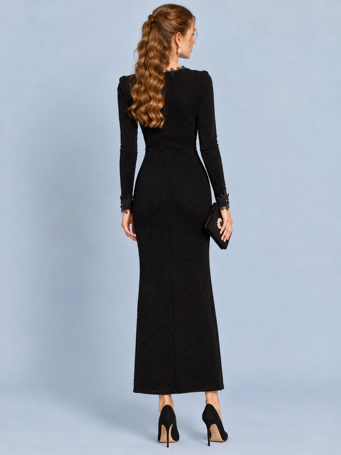 Noir Blossom Lace Knit Dress