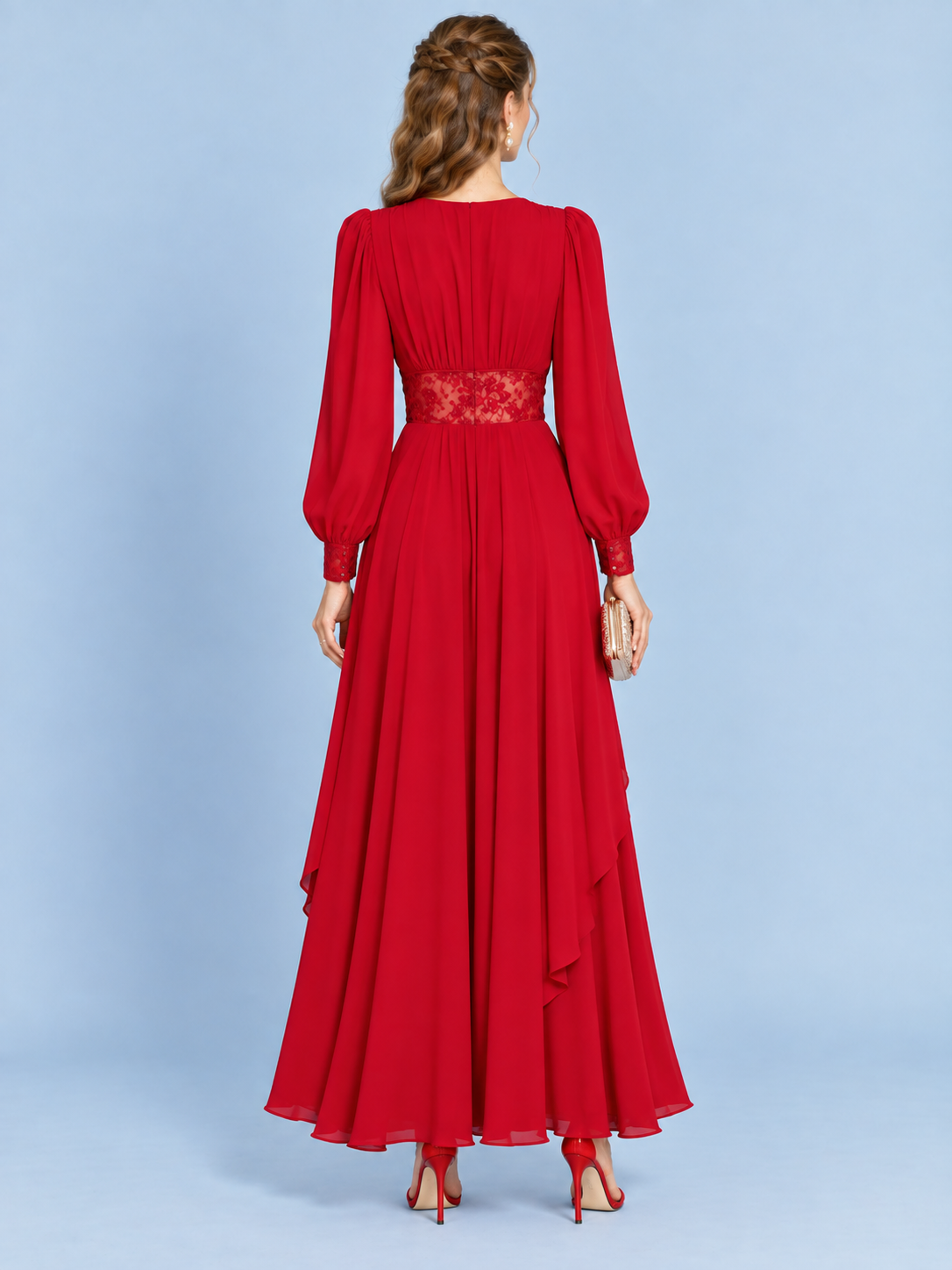 Scarlet Élan Lace Evening Gown