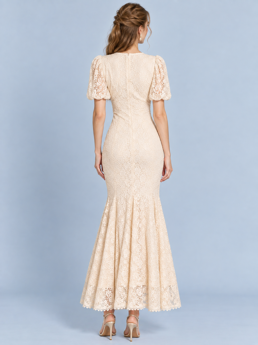 Moonlit Lace Puff Sleeve Gown