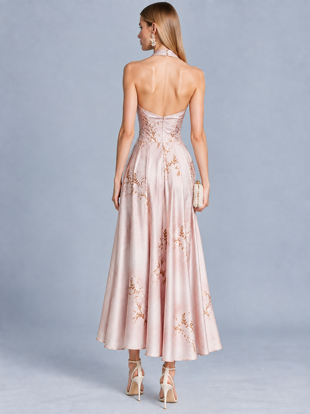 Jade Mist Halter V-Neck Gown