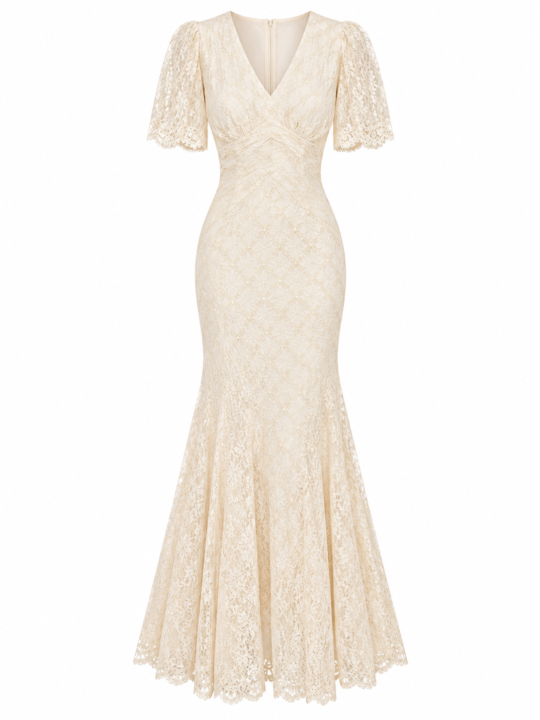 Moonlit Lace Puff Sleeve Gown